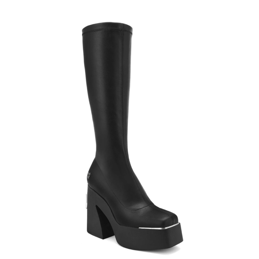naked wolfe impact pu mid calf black stretch boots nwt - Picture 2 of 13